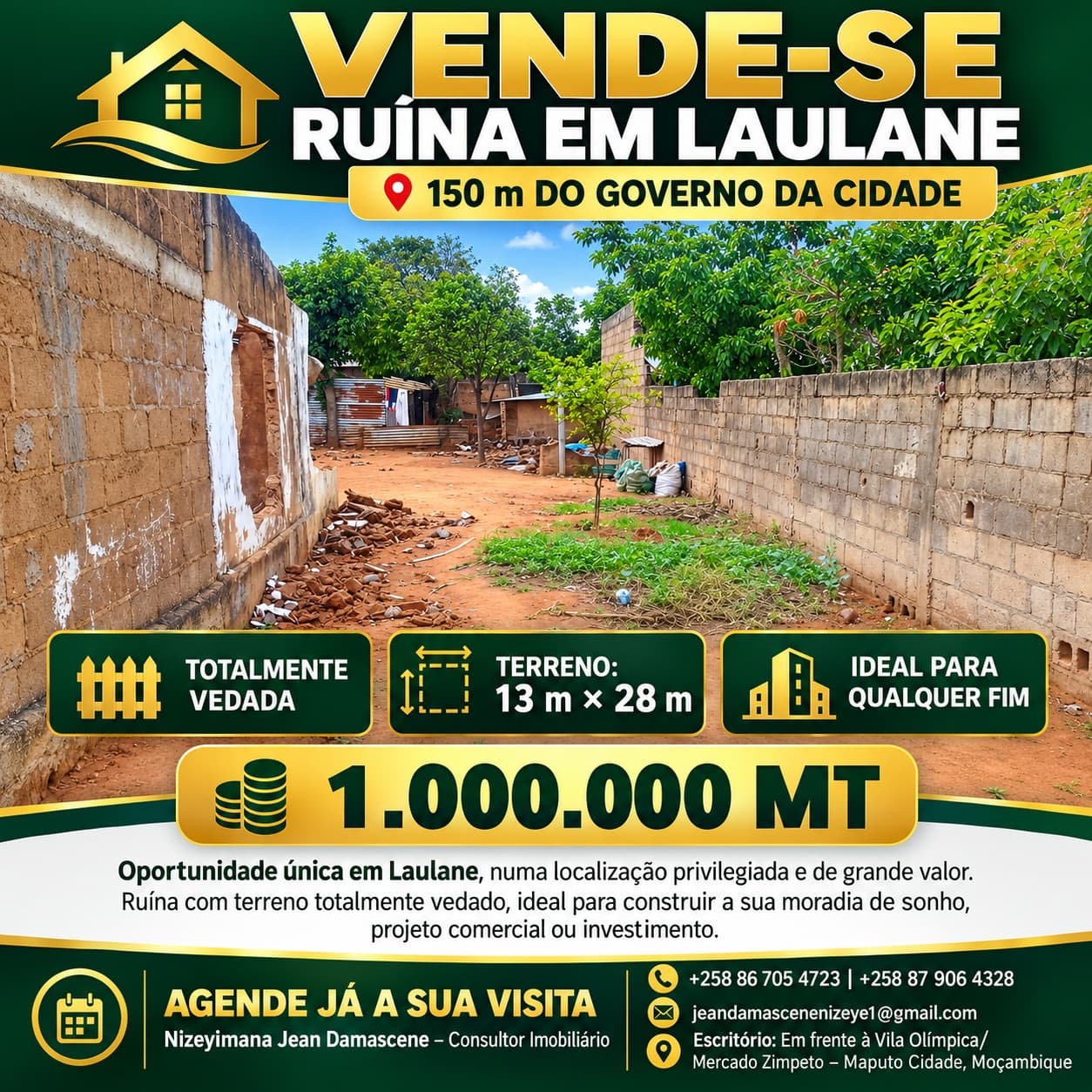 Terreno de 364 m² à venda em Laulane, Maputo